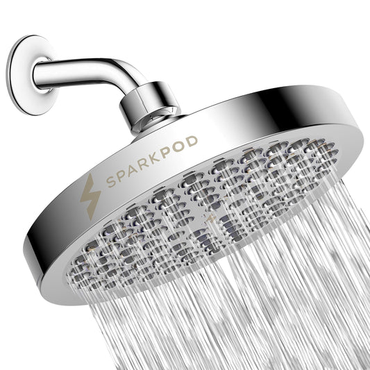 SparkPod 6" High Pressure Rain Shower Head – Luxury Design, Easy-Clean, 1-Min Install – Polished Chrome Replacement Head