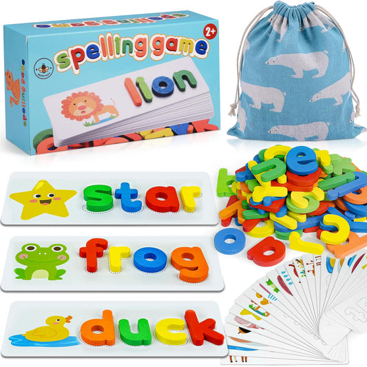 BEESTECH Alphabet Learning Toys – Wooden Puzzle Flash Cards & Letter Matching Games, Fun Educational Activity for Toddlers & Preschool Kids Ages 2–5