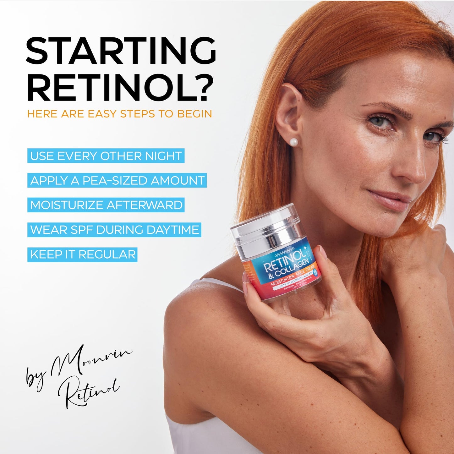 Retinol Cream for Face with Hyaluronic Acid, Day-Night Anti-Aging Moisturizer for Women, Men, Collagen Cream for Face Reduces Wrinkles, Dryness, 1.85