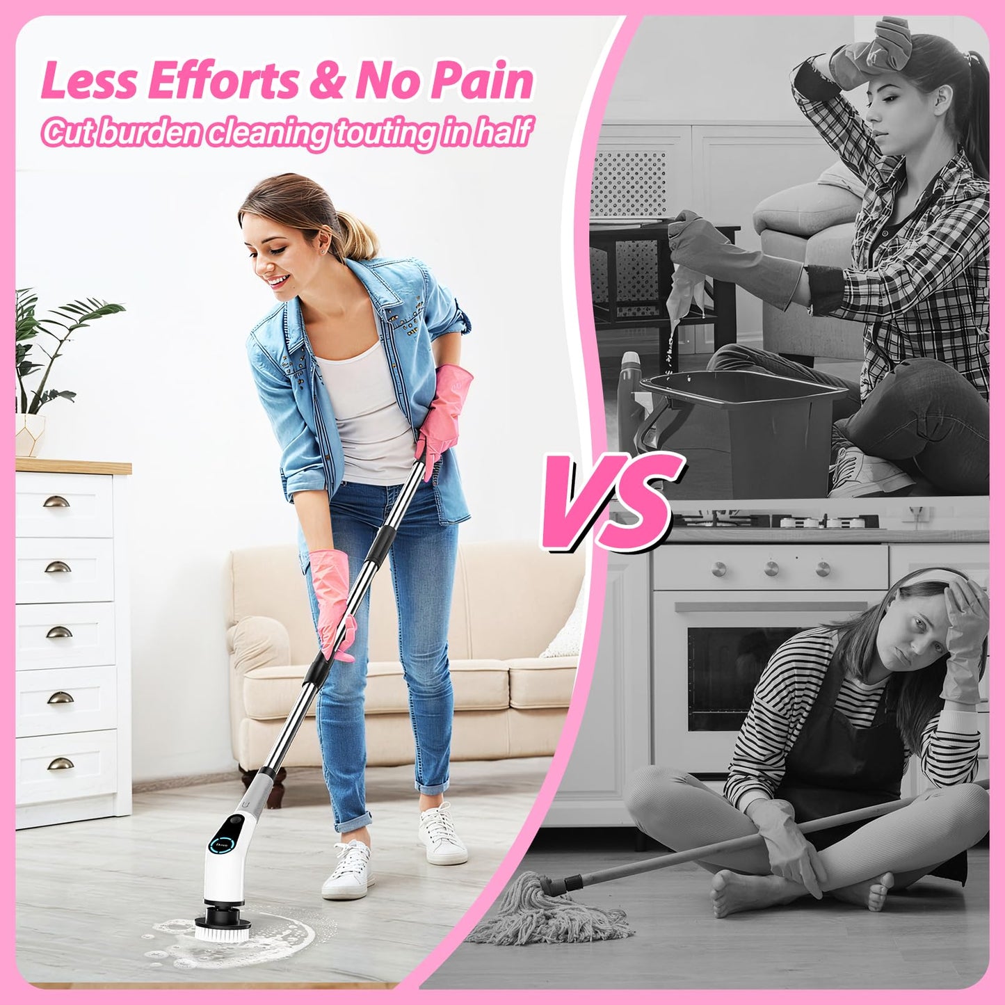 Dovety Electric Spin Scrubber – Cordless Cleaning Brush with 8 Heads, 2 Speeds & Extension Handle for Tile, Grout, Bathtub, Floor