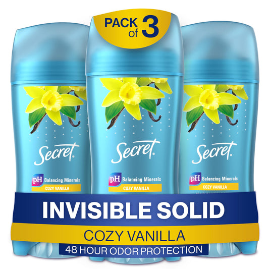 Secret Antiperspirant and Deodorant for Women, 48 Hr Invisible Solid Vanilla Scent 2.6 oz (Pack of 3)
