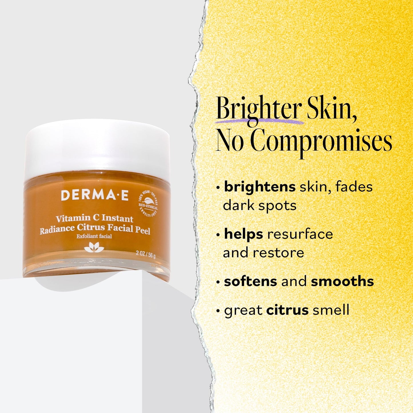 DERMA E Vitamin C Instant Radiance Citrus Facial Peel - Non-Abrasive for Face and Neck - Skin Brightening Face Peel Resurfaces, Smooths