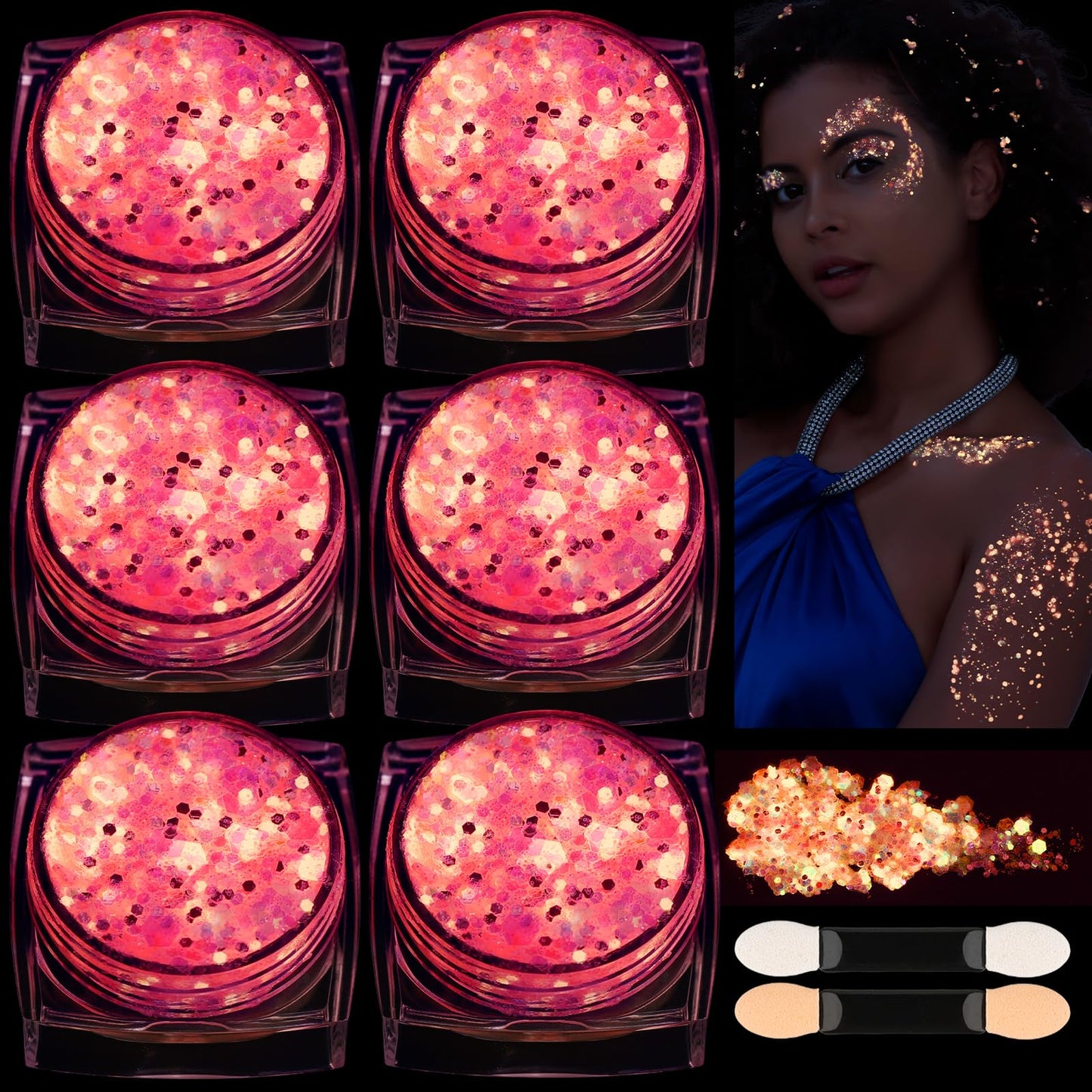 Teenitor Pink Glitter Glow in The Dark Glitter Gel, Pink Face Glitter Gel, Body Glitter Hair Glitter for UV Black Light Glow Party Raves Concerts Beauty and Personal Care Teenitor Default Title