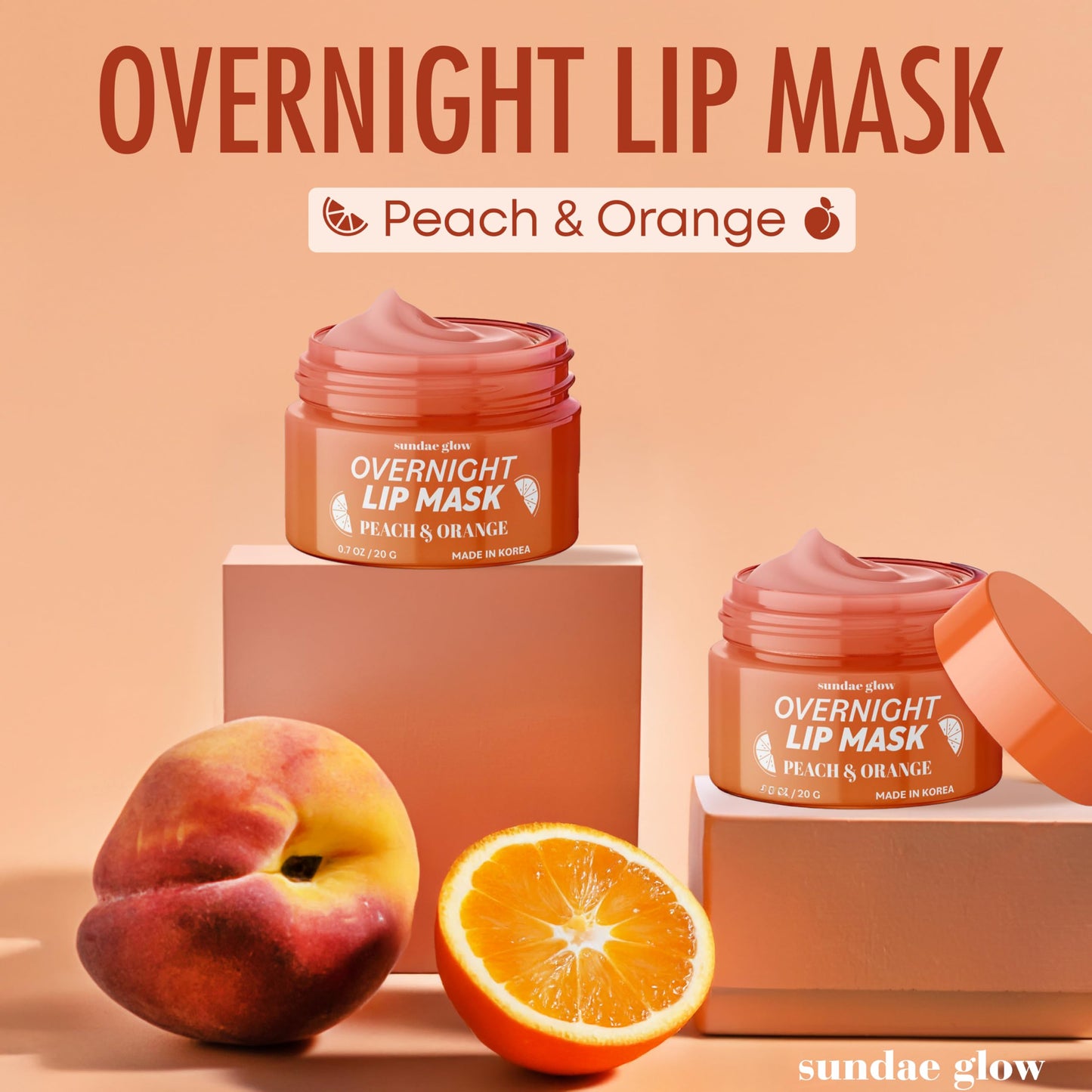 Sundae Glow Lip Mask with Peach & Orange - Hydration, Lip Repair for Dry Cracked Lips & Smoothing - Dermatologist Tested, Korean Lip Care - 95%