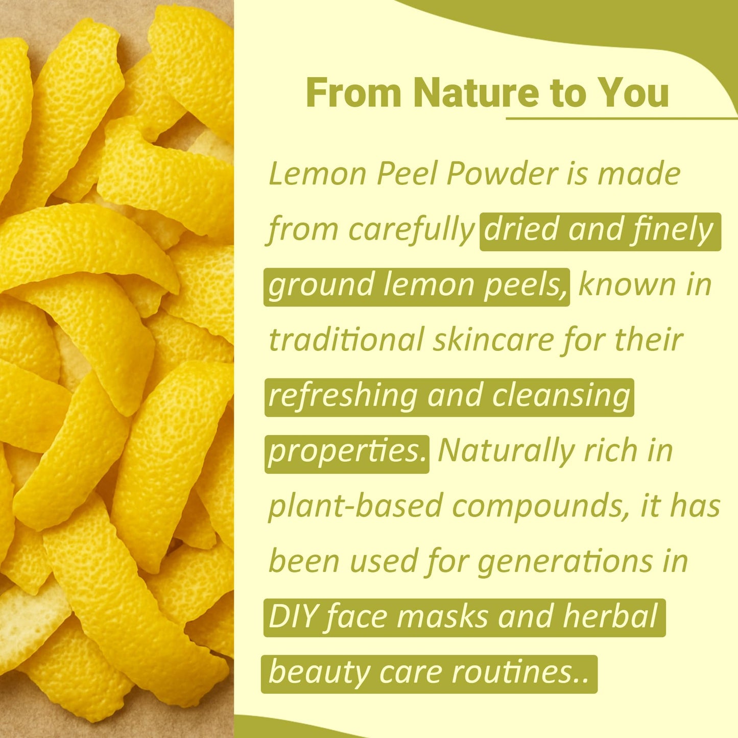 Lemon Peel (Citrus Limon) Powder by mi nature| 100% Pure and Natural | 227g,(8oz), (1/2 lb) | Vegan | Non-GMO | For Skin care | Used for Soap making |