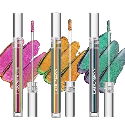 BIOKUSY 3 Colors Metallic Liquid Chameleon Eyeshadow, Multi-Dimensional Eye Looks, Long-lasting Holographic Glitter Multichrome Eyeshadows Makeup