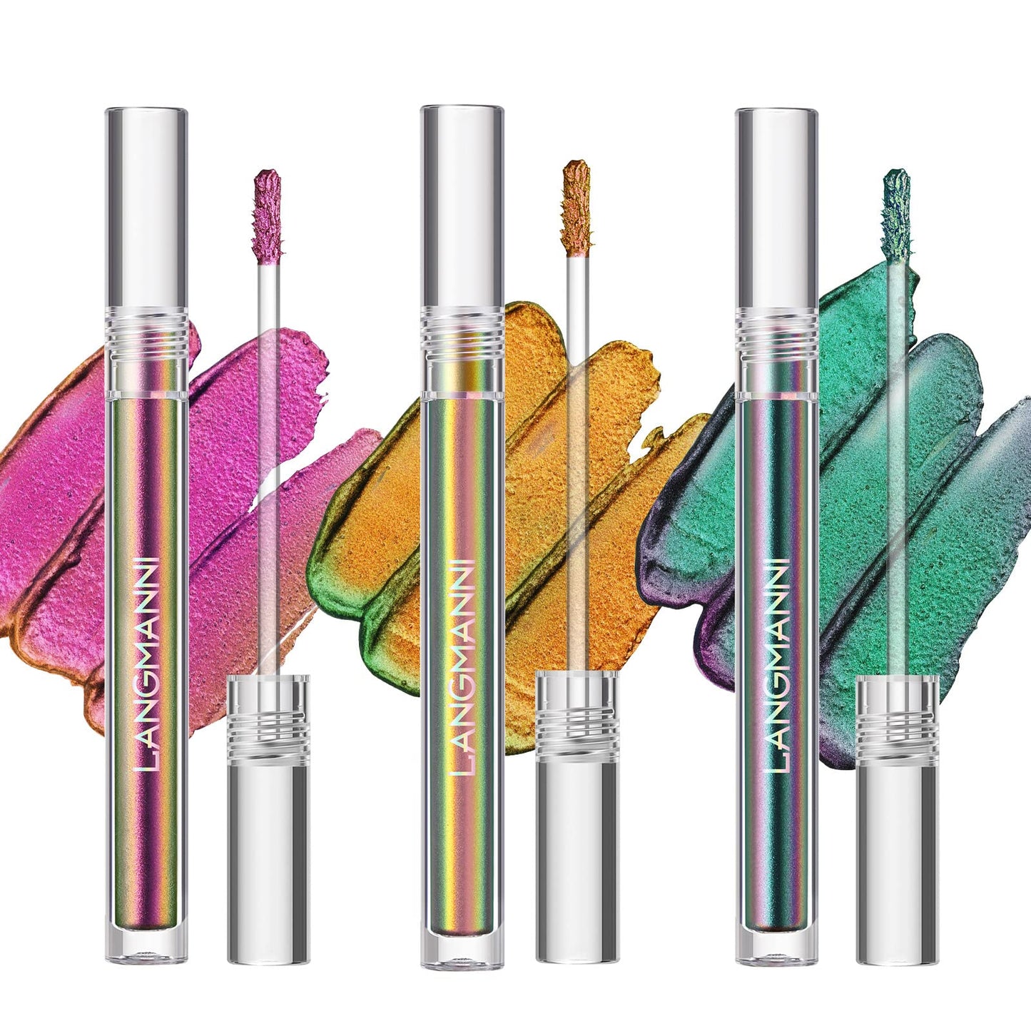 BIOKUSY 3 Colors Metallic Liquid Chameleon Eyeshadow, Multi-Dimensional Eye Looks, Long-lasting Holographic Glitter Multichrome Eyeshadows Makeup