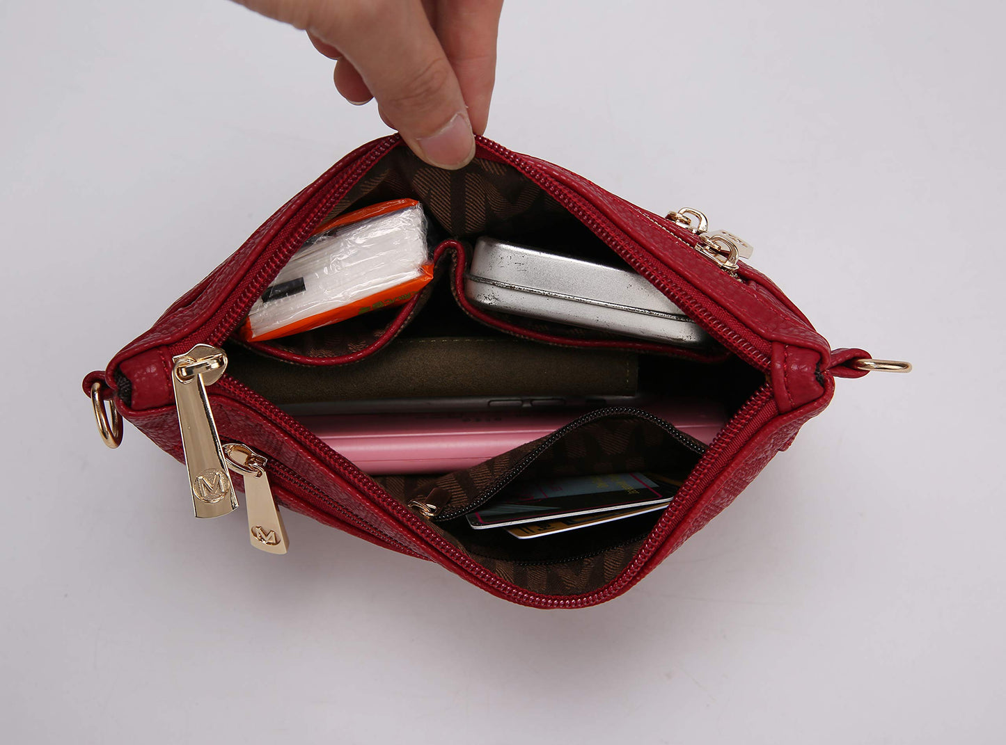 MKF Collection Women Crossbody Bag, Small Wristlet Purse Vegan Leather Top-handle Handbag Adjustable Strap by Mia K