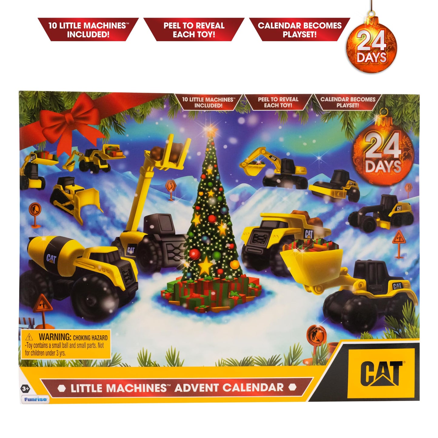 CAT Construction Toys Little Machines Advent Calendar – 24 Pc Set with 10 Mini Vehicles & Magic Insta-Dirt, Kids Ages 3+