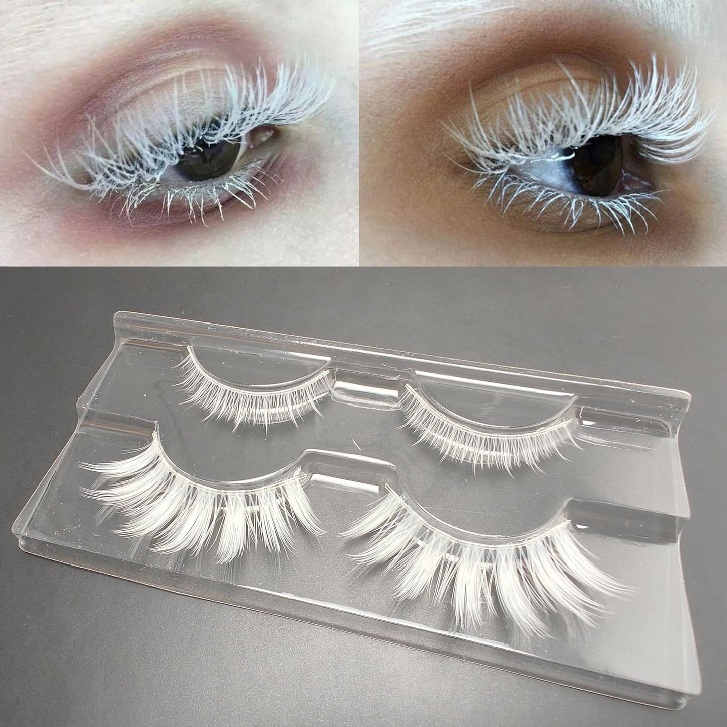 Luwigs White False Eyelashes Cosplay Halloween White Lashes Extension Tools Reusable Natural Looking Anime Makeup Masquerade Party