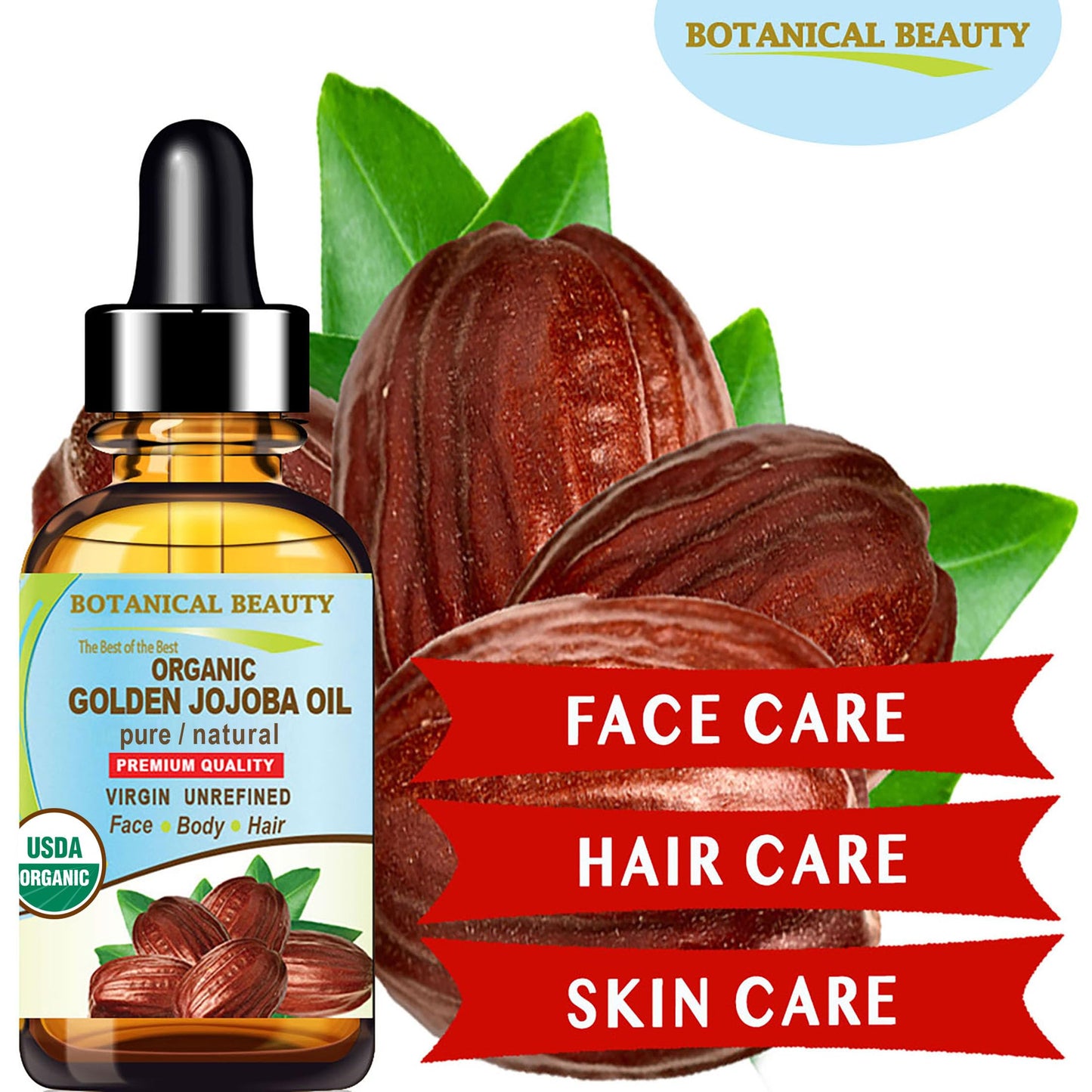 Botanical Beauty Organic JOJOBA OIL 100% Pure Natural VIRGIN UNREFINED Cold-Pressed Carrier Oil 1 Fl oz 30 ml for Face, Skin, Body, Hair, Lip, Nails