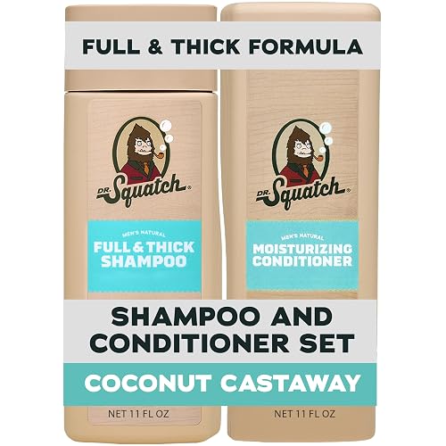 Dr. Squatch Full + Thick Men's Shampoo and Conditioner Set - For Fuller, Thicker-Looking Hair - Natural Shampoo and Conditioner for Men - Coconut