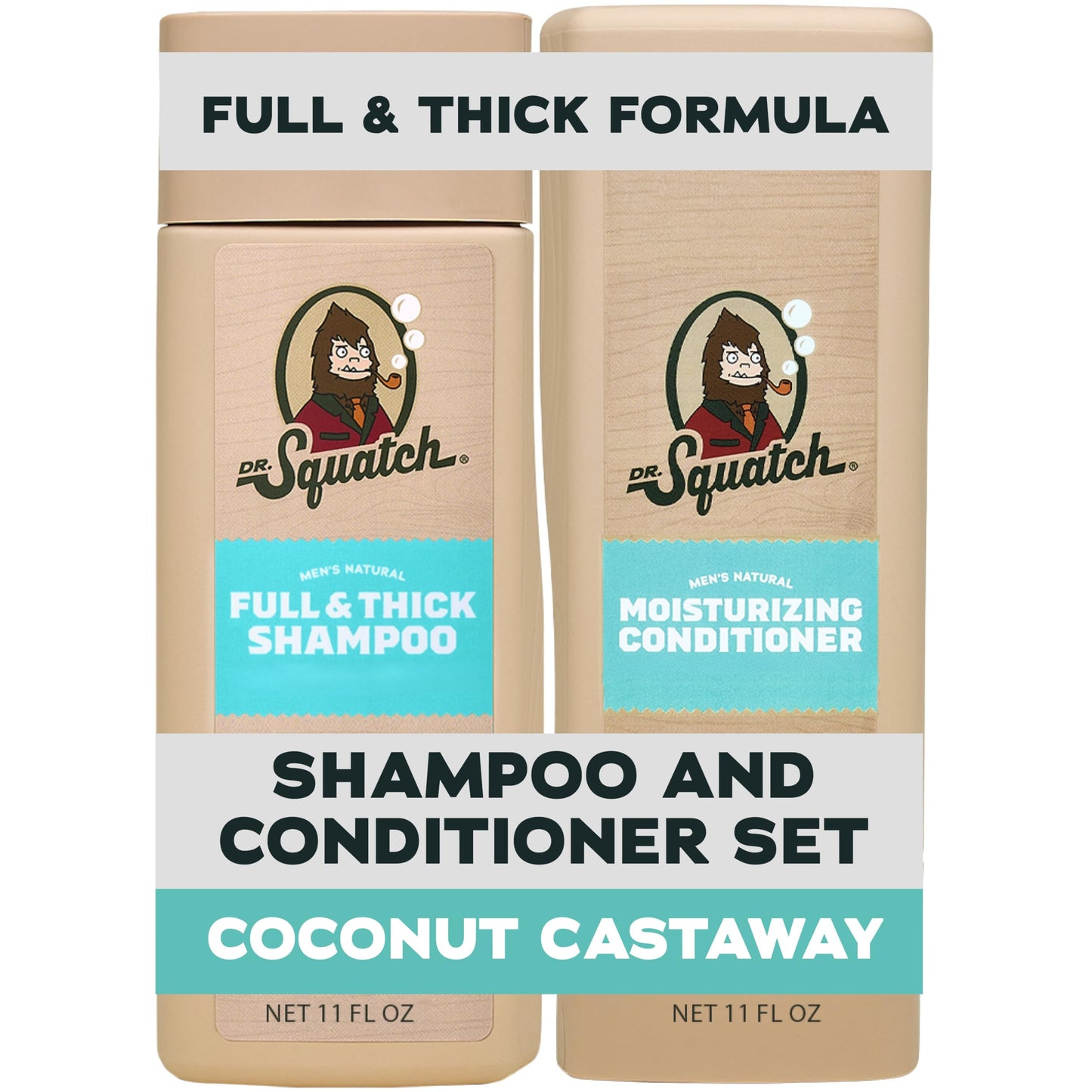 Dr. Squatch Full + Thick Men's Shampoo and Conditioner Set - For Fuller, Thicker-Looking Hair - Natural Shampoo and Conditioner for Men - Coconut
