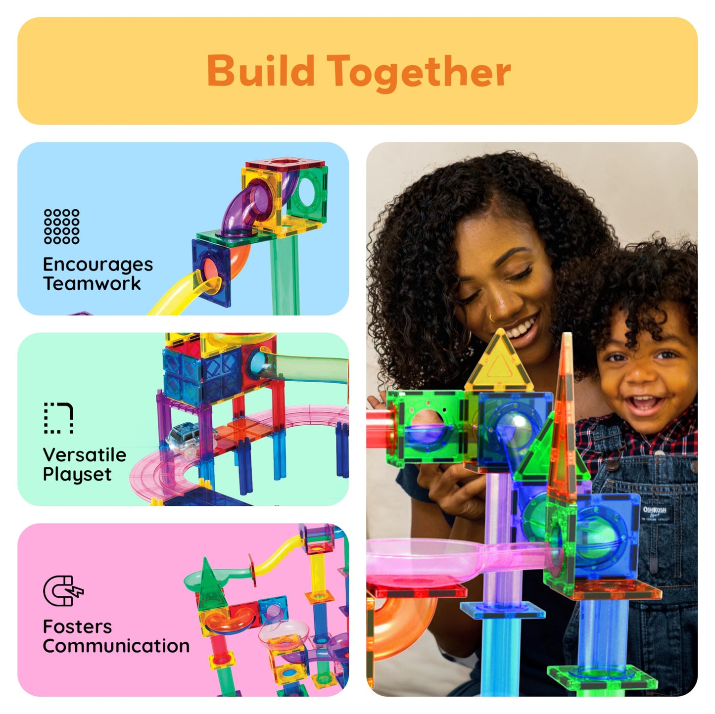 PicassoTiles 108pc 3-in-1 Marble Run & Car Track – Magnetic Tiles Building Blocks STEM Educational Construction Toy Set PTG108