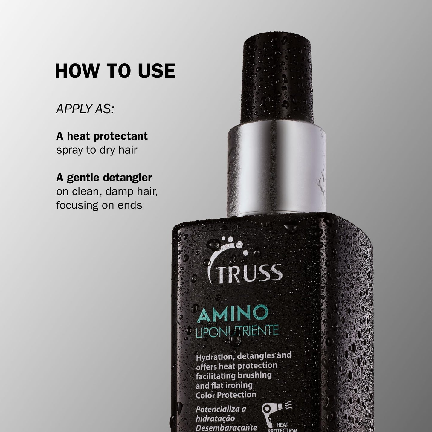 TRUSS Amino Heat Protection Spray 7.61oz | Anti-Frizz Leave-In, Detangler & Color-Safe Heat Protectant with Essential Oils & Amino Acids