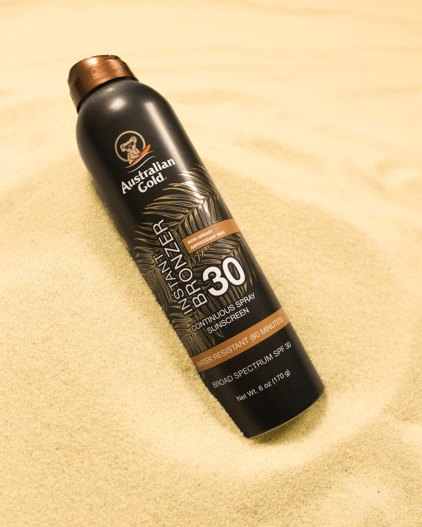 Australian Gold Continuous Spray Sunscreen with Instant Bronzer SPF 30, Immediate Glow & Dries Fast Water Resistant NonGreasy Oxybenzone Free Cruelty