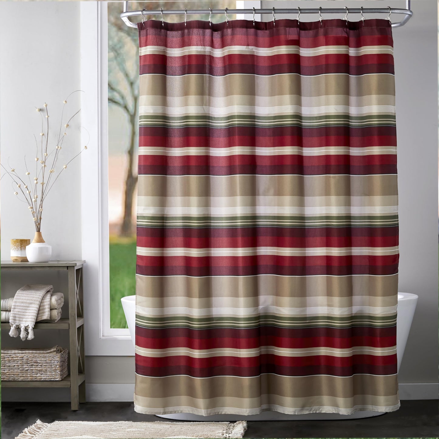 SKL Home Madison Stripe Shower Curtain, Red