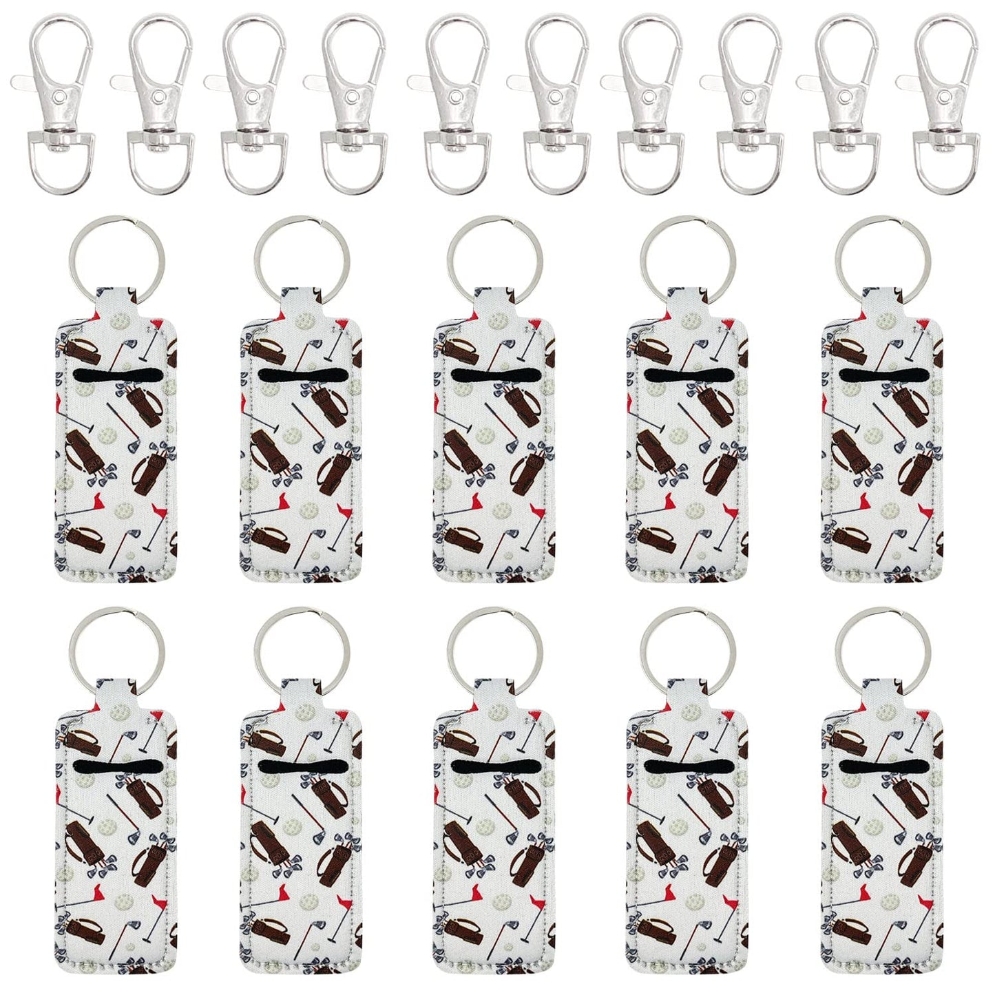 allydrew 10 Pack Chapstick Holder Keychain, Keyring for Lip Balm Lip Gloss Lipstick with 10 Pieces Metal Keyring Clasps, Golf