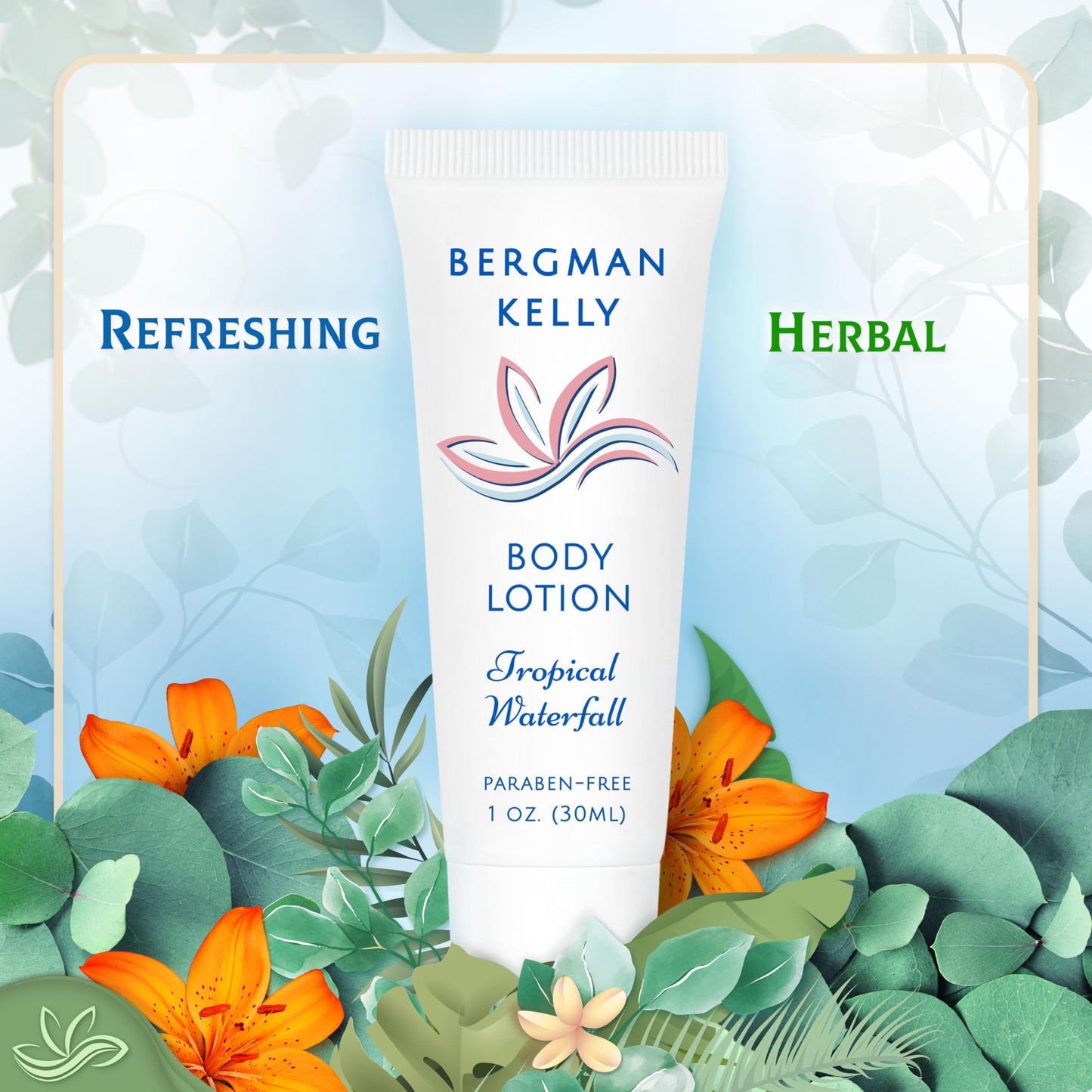 BERGMAN KELLY - Travel Size Lotion - 1 fl oz, 100 PK, Tropical Waterfall - Delight Your Guests w/Invigorating & Refreshing Body Lotion - Quality Mini
