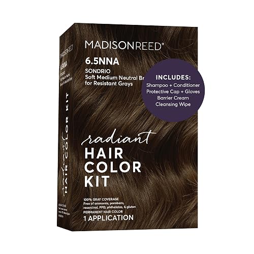 Madison Reed Radiant Hair Color Kit - 6.5NNA Medium Neutral Brown (Sondrio), Permanent Hair Dye for Resistant Grays, 100% Gray Coverage | PPD-Free