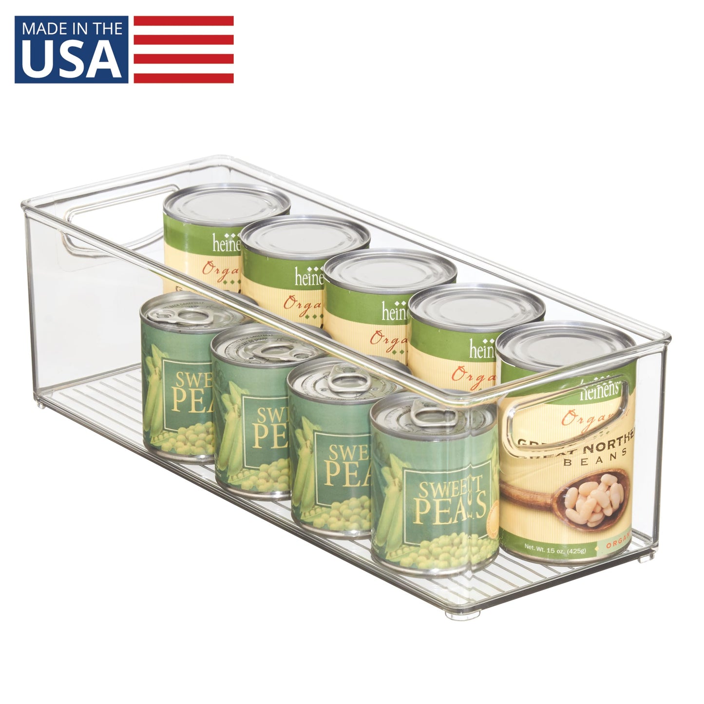 iDesign Plastic Stackable Pantry Bin with Handles for Cabinets or Fridge, Clear, Made in USA