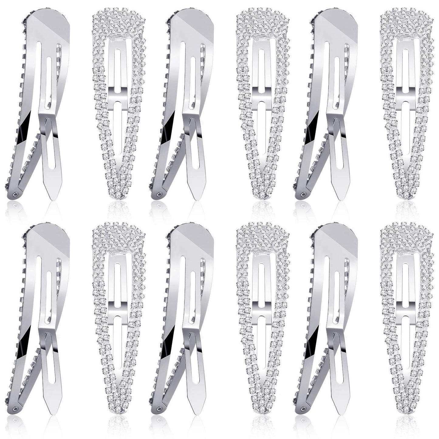 Geyoga 6 Pieces Rhinestone Snap Hair Clips 4 Inch Metal Hair Barrettes Hairpins Crystal for Women Wedding Accessories