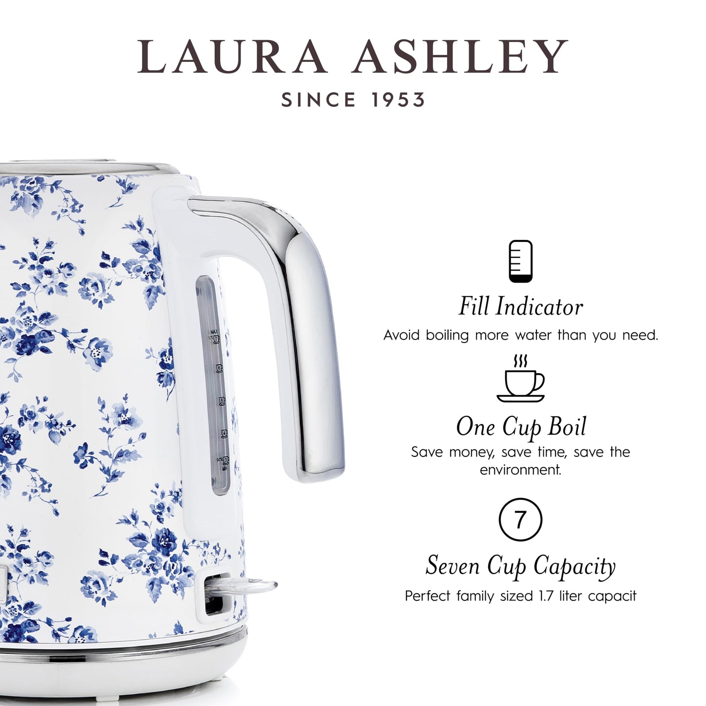 Laura Ashley Stainless Steel Electric Kettle 1.7 Liter - 1500W Rapid Boil Electric Kettles for Boiling Water - Electric Tea Kettles Automatic Shut…