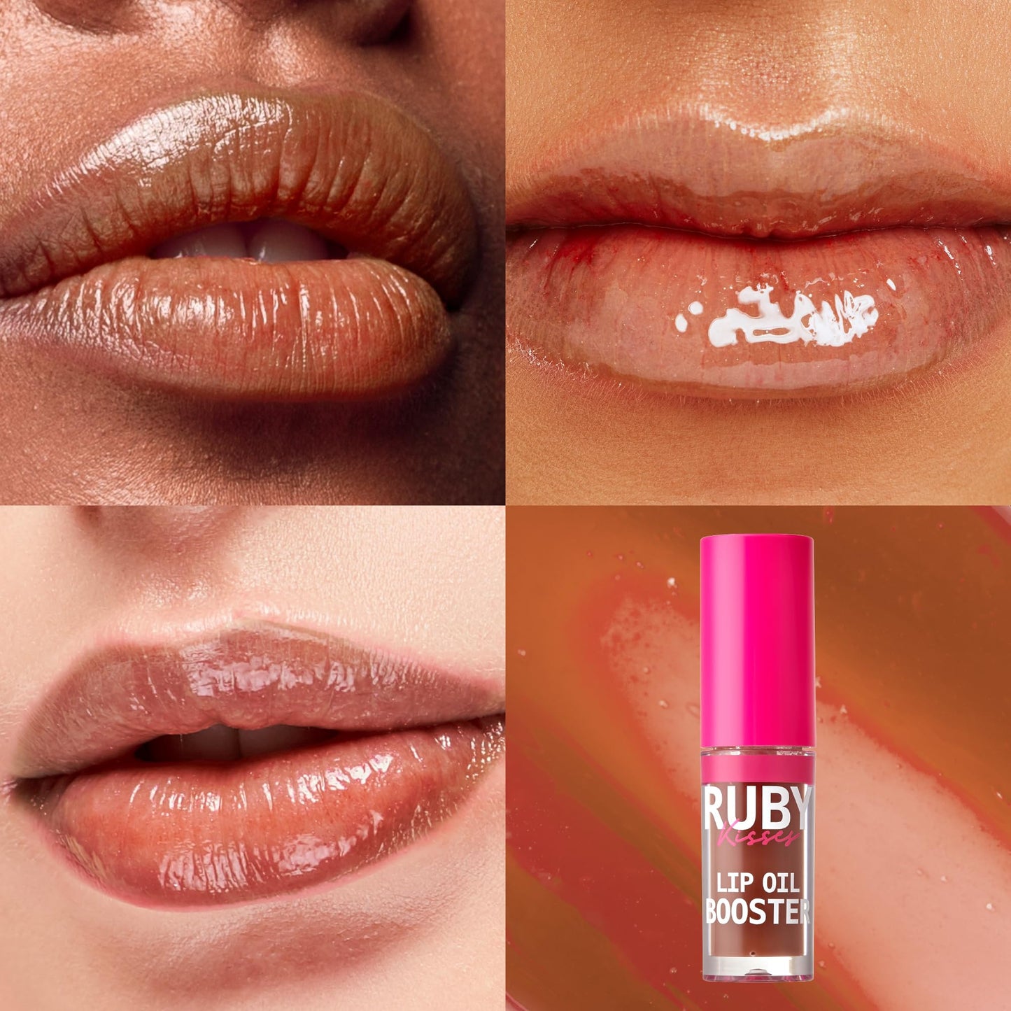 Ruby Kisses Lip Oil Booster, Hydrating Lip Gloss with Nourishing Natural Oil Blend, Jumbo Wand for Easy Application, Non-Sticky Formula (Honey