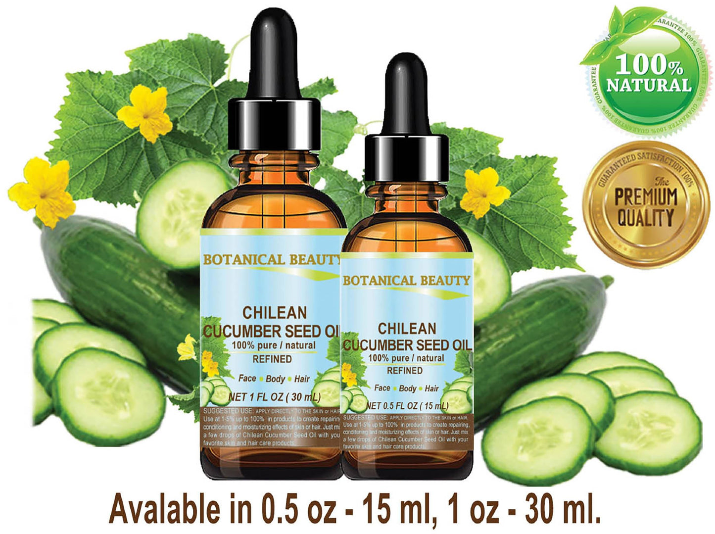 Botanical Beauty CUCUMBER SEED OIL (NOT ESSENTIAL OIL) 100% Pure Natural Refined Cold Pressed Carrier Oil 1 Fl oz - 30 ml for Face