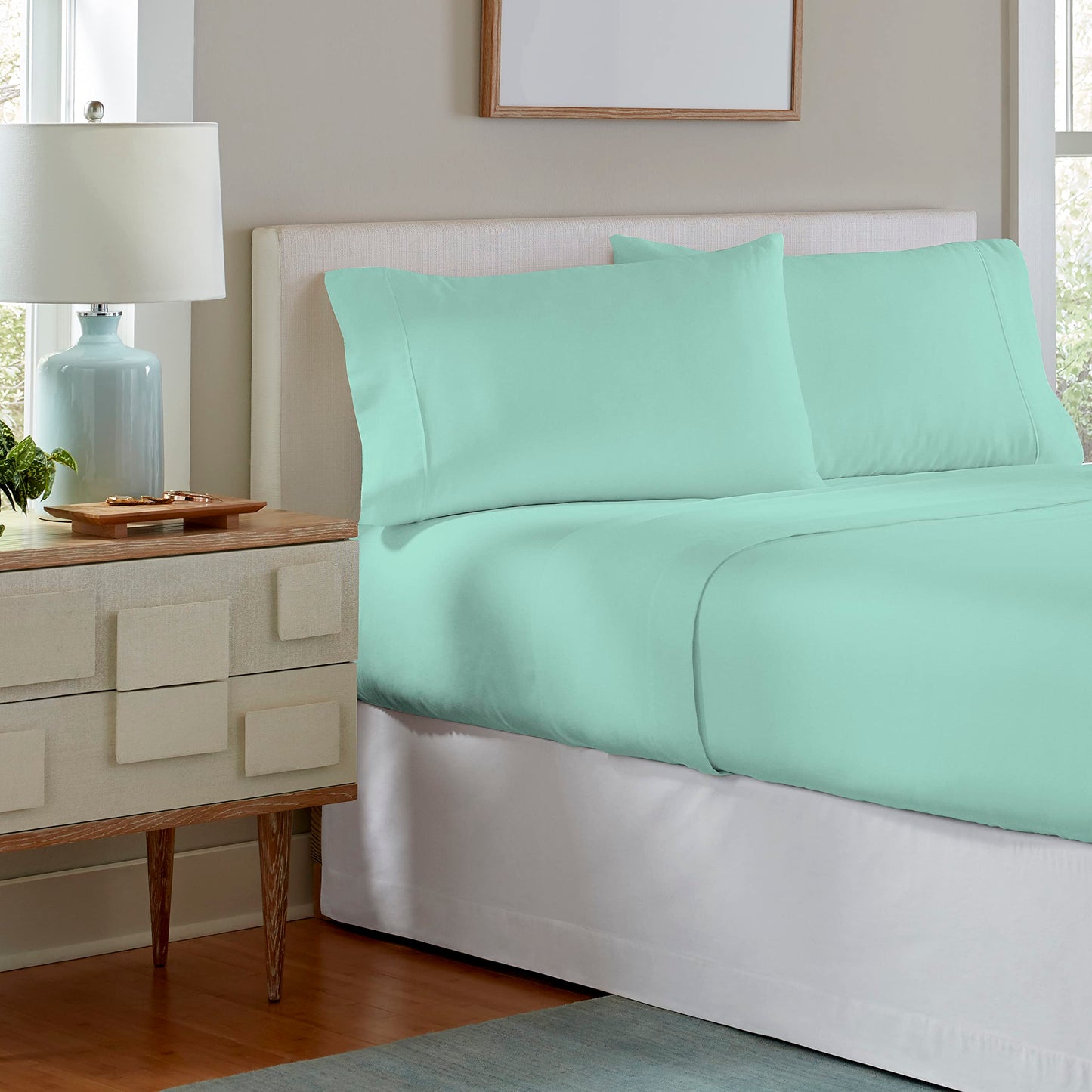 Pointehaven 200 GSM 100% Cotton Flannel Sheet Set, Queen, Lagoon - Warm & Cozy - Pre-Shrunk -Deep Pockets - Elastic All Around-Comfy Double Brushed