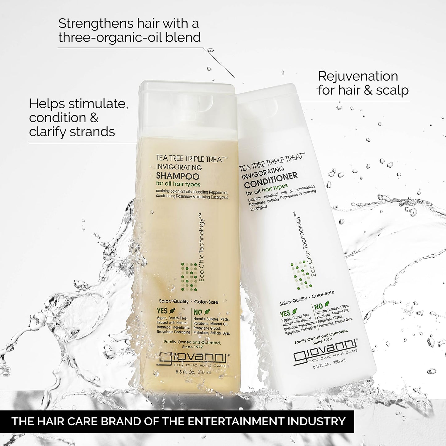 GIOVANNI Tea Tree Triple Threat Invigorating Shampoo & Conditioner Set - Cooling Peppermint, Eucalyptus, Rosemary, Helps Dry Flaking Scalp, Paraben