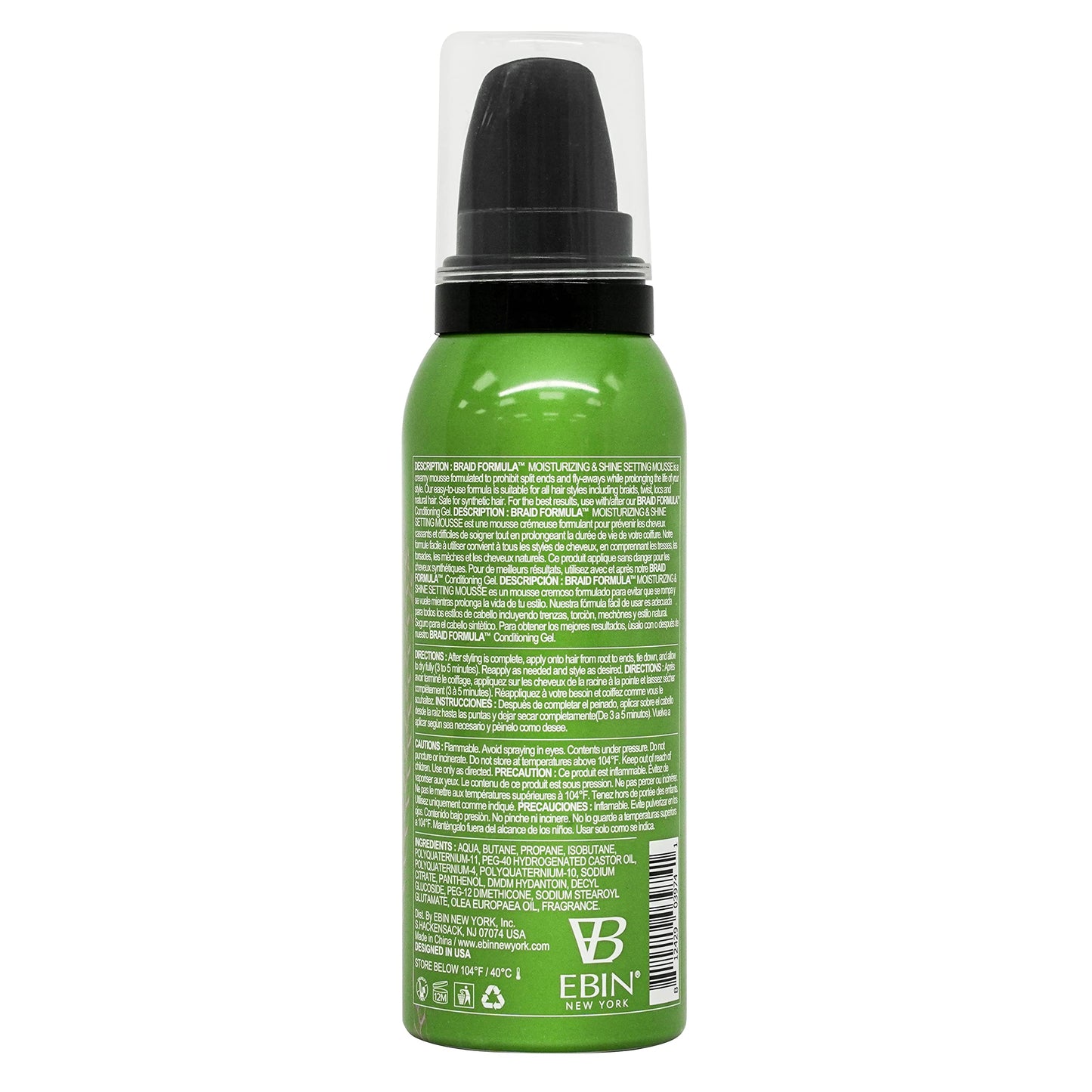 EBIN NEW YORK Braid Formula Setting Mousse Olive Oil - Lightweight Braid Foam for Braids, Twists & Locs, for Men & Women, Moisturizing, Anti-Frizz, No