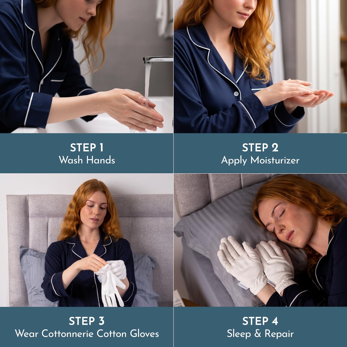 4 Pairs Cottonnerie Original Cotton Gloves for Dry Hands Sleeping, Moisturizing Gloves Overnight, Hand Moisturizer Gloves, Moisture Gloves for Dry Beauty and Personal Care COTTONNERIE