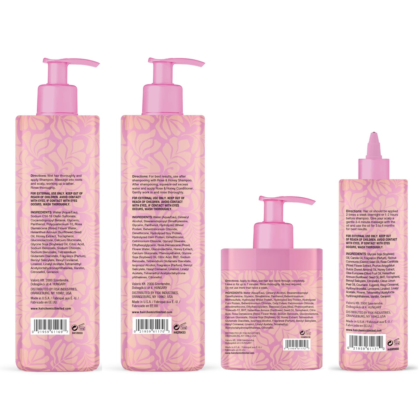Hair Chemist Rose & Honey Ultimate 4-Piece Hair Care Collection - Includes 33.8oz Shampoo, 33.8oz Conditioner, 15oz Hair Mask & 8oz Hair Oil