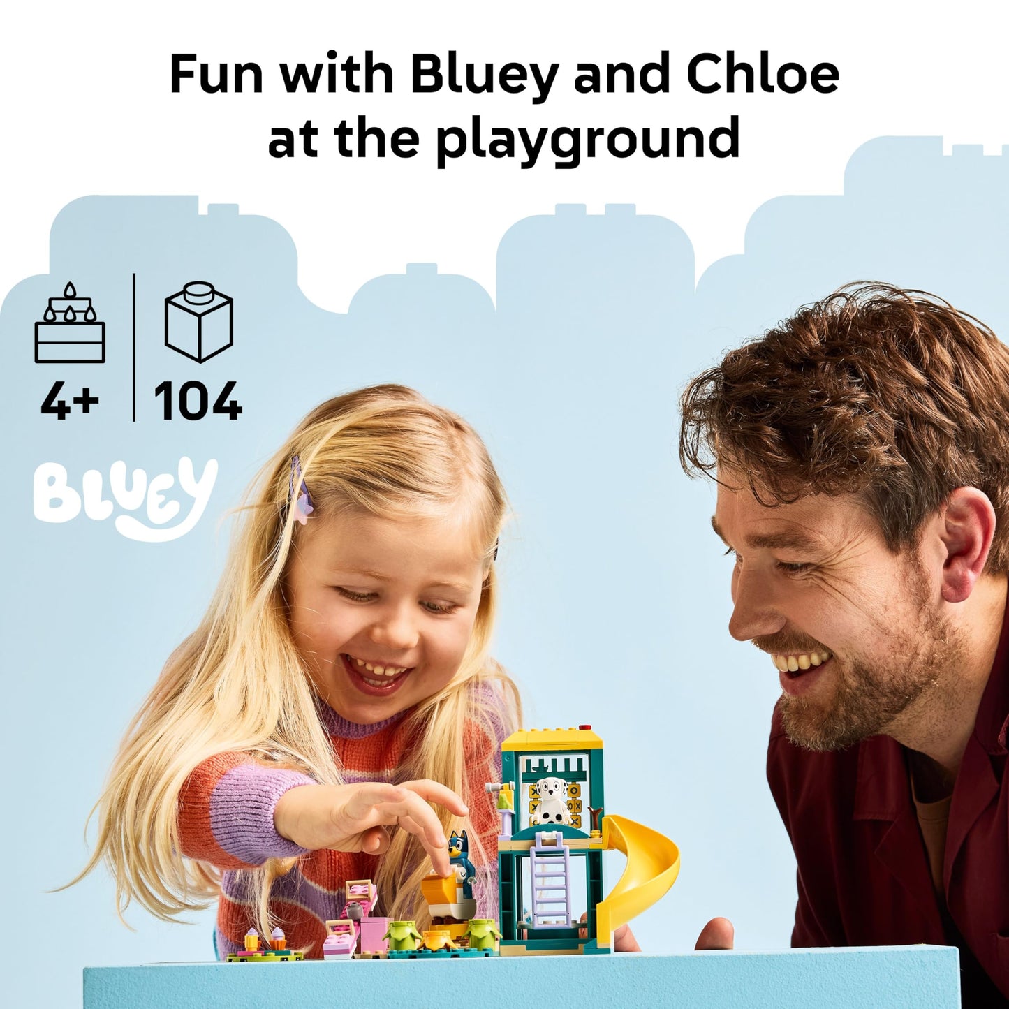LEGO Bluey Playground Fun 11201, Sensory Building Blocks with Bluey & Chloe, Preschool Pretend Play & Learning Toy, Gift for Kids Ages 4+