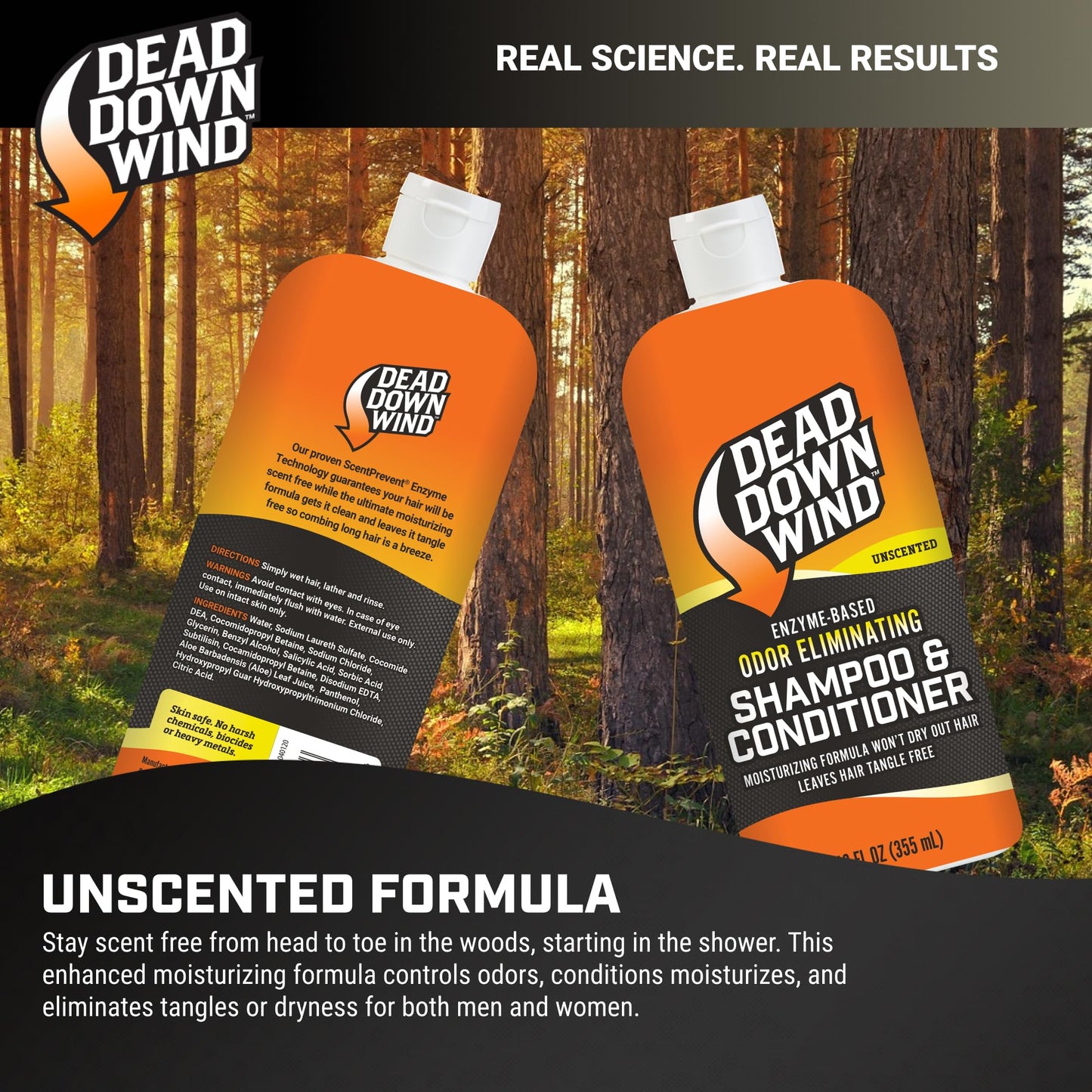 Dead Down Wind Shampoo & Conditioner | 12 oz Bottle | Odor Eliminator, Hunting Accessories | Gentle Shampoo & Conditioner for Hunting | Safe