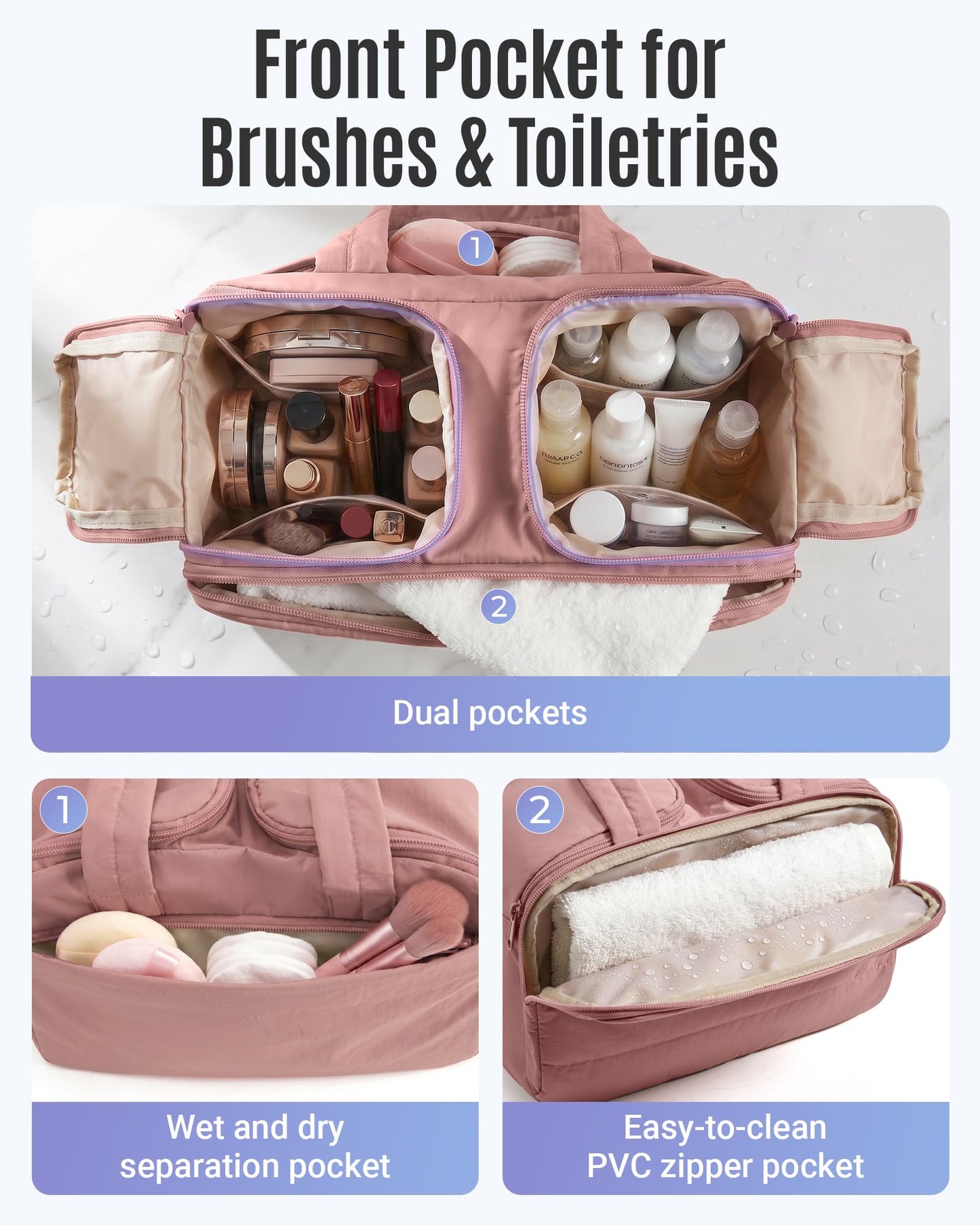 LIGHT FLIGHT Travel Toiletry Bag, Quilted Travel Makeup Cosmetic Bag Organizer, Toiletry Bags for Traveling Women, Make up Bag with Handle, Dark Pink Beauty and Personal Care LIGHT FLIGHT