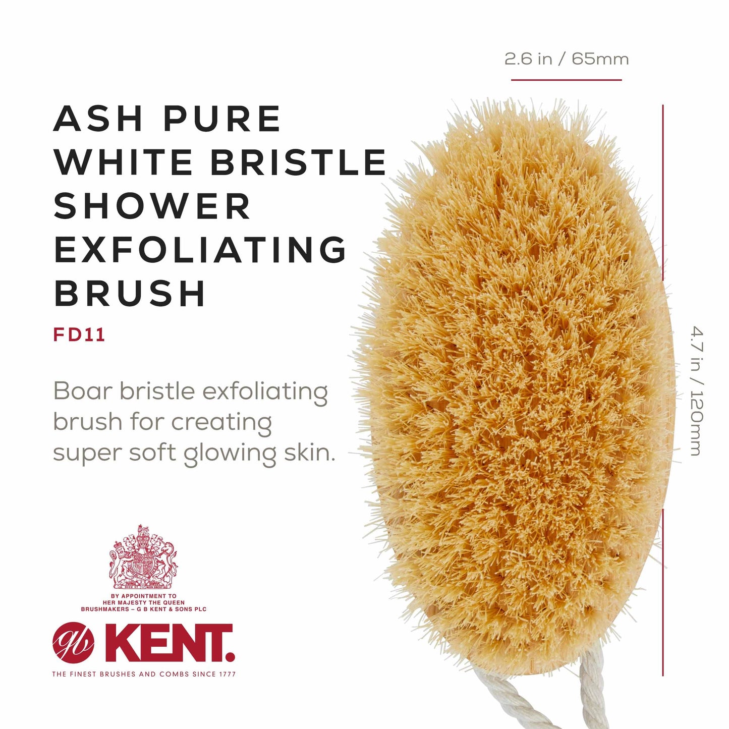 Kent FD11 Shower Brush with Wrist Strap - Exfoliating Body Brush for Wet or Dry Skin, Improves Circulation, Perfect for Lathering and Scrubbing, Made