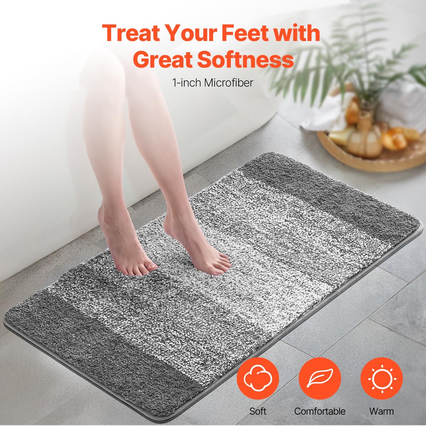VEVOR Bathroom Rugs 36"x24" Bath Mat, Super Absorbent and Soft Microfiber Bathroom Mat with Non-Slip TPE Backing, Machine Washable and Quick Dry Bath…