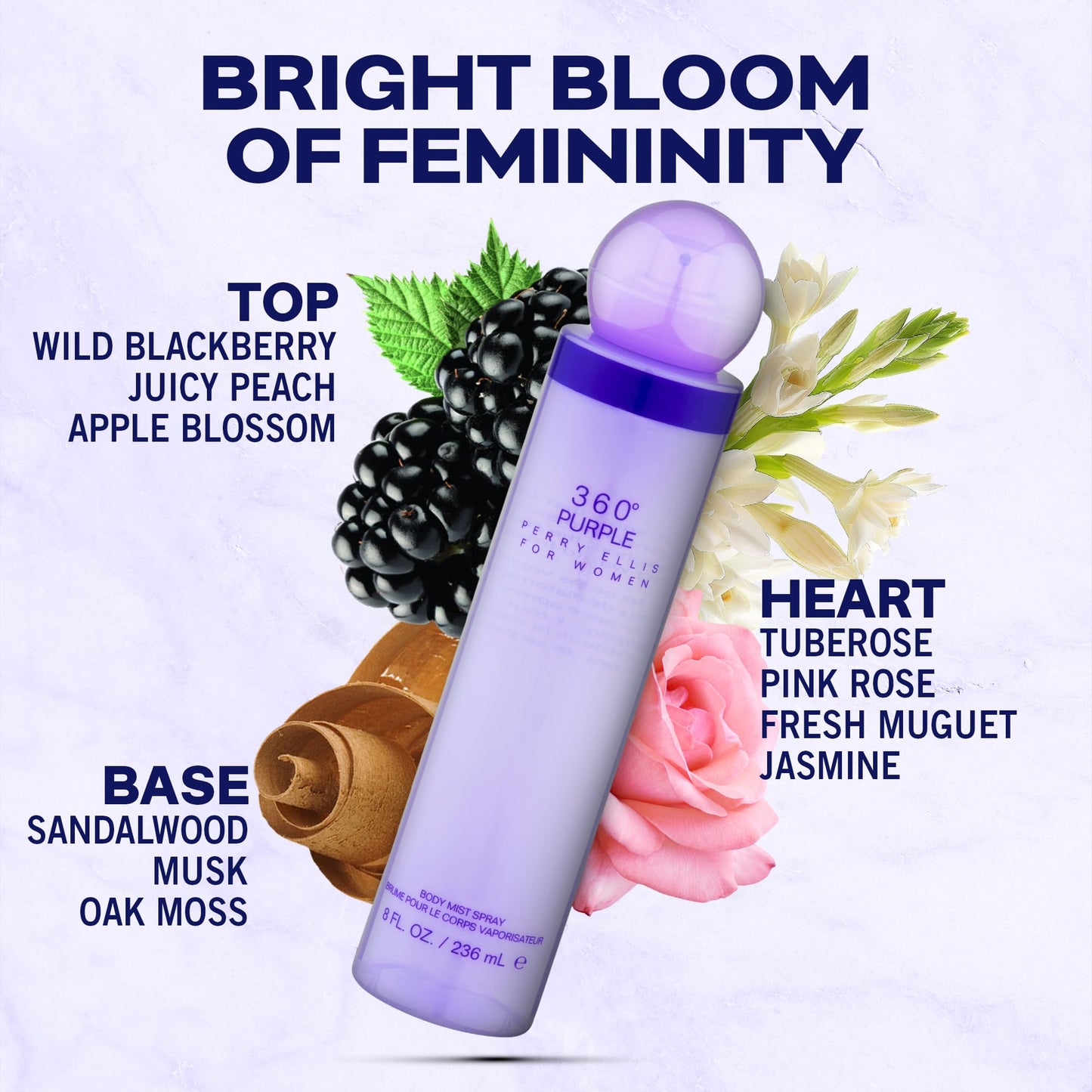 Perry Ellis 360° Purple Body Mist Spray for Women, 8 Ounce