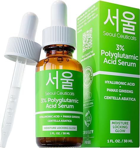 SeoulCeuticals Organic Polyglutamic Acid Serum - Korean Skin Care + Hyaluronic Acid + Centella Asiatica - K Beauty Anti Aging - Healthy Glowing Skin