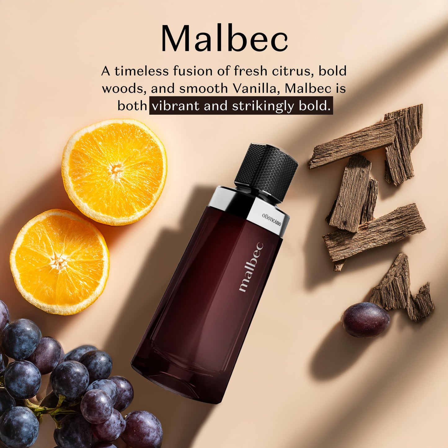Malbec Classic Eau de Toilette By O Boticario, Cologne For Men, Long-Lasting Fragrances, French Oak Barrel-Aged Red Wine & Woody Amber Perfume Scent