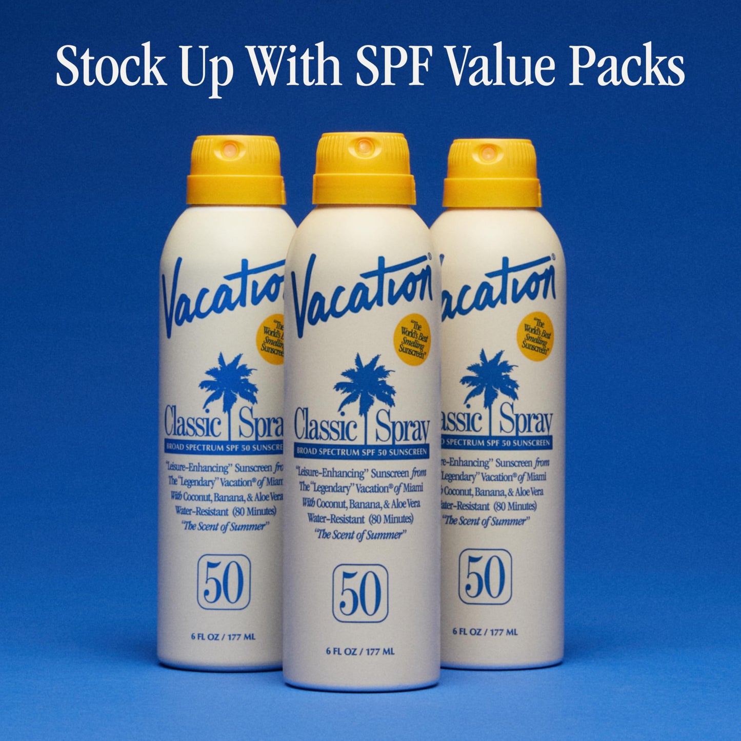 Vacation Classic SPF 50 Sunscreen Spray, 6 Fluid Ounces, Pack of 3 - Broad Spectrum, Lightweight, Transparent on All Skin Tones, Water-Resistant Beauty and Personal Care VACATION