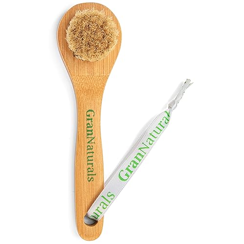 GranNaturals Manual Facial Brush Dry Brushing Scrubber - Stiff Boar Bristles for Exfoliation - Promotes Lymphatic Drainage, Deep Cleansing, Gentle