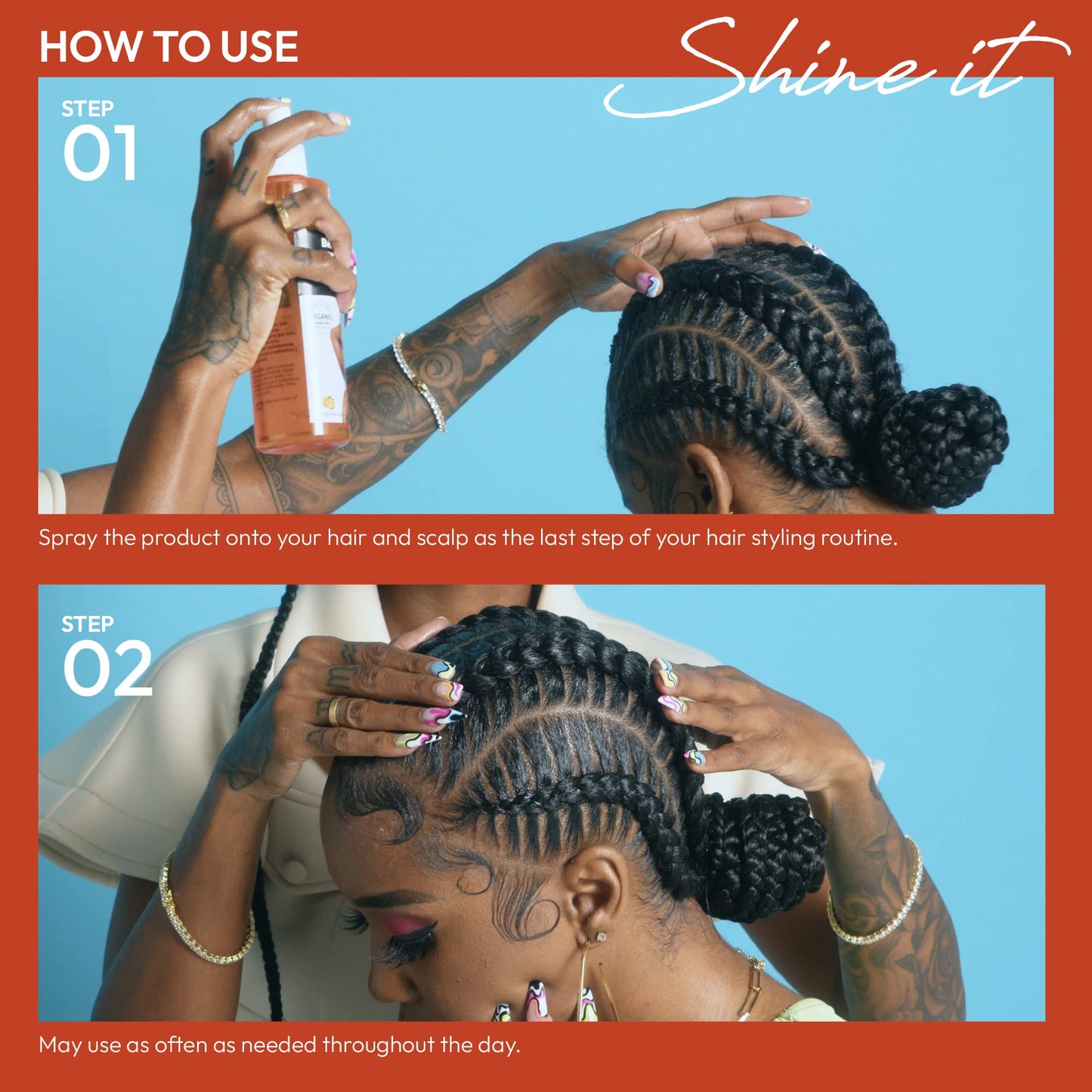 Red by Kiss Braid Sheen Refresher Spray, Long Lasting Hydration, Refresh Curls & Braid,Highest Shine, Soothes Scalp, Nourishes Dry Crips Hair