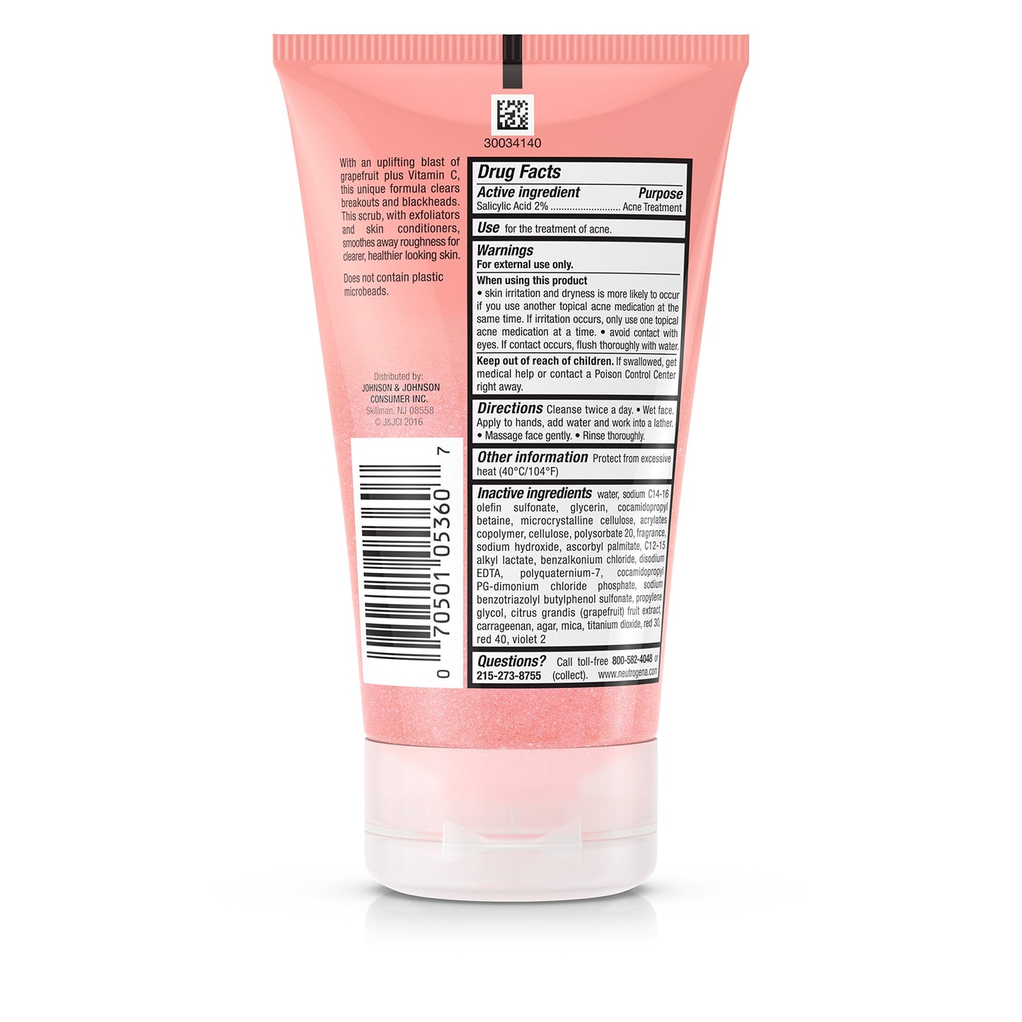 Neutrogena Oil-Free Acne Wash Pink Grapefruit Foaming Scrub, 4.2 Fl Oz
