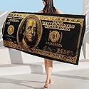 GUBIYU Black and Gold 100 Dollar Bill Beach Towels for Adults Funny Money Beach Towel for Mens Quick Dry Towel Oversize 31"x63" 270GSM…