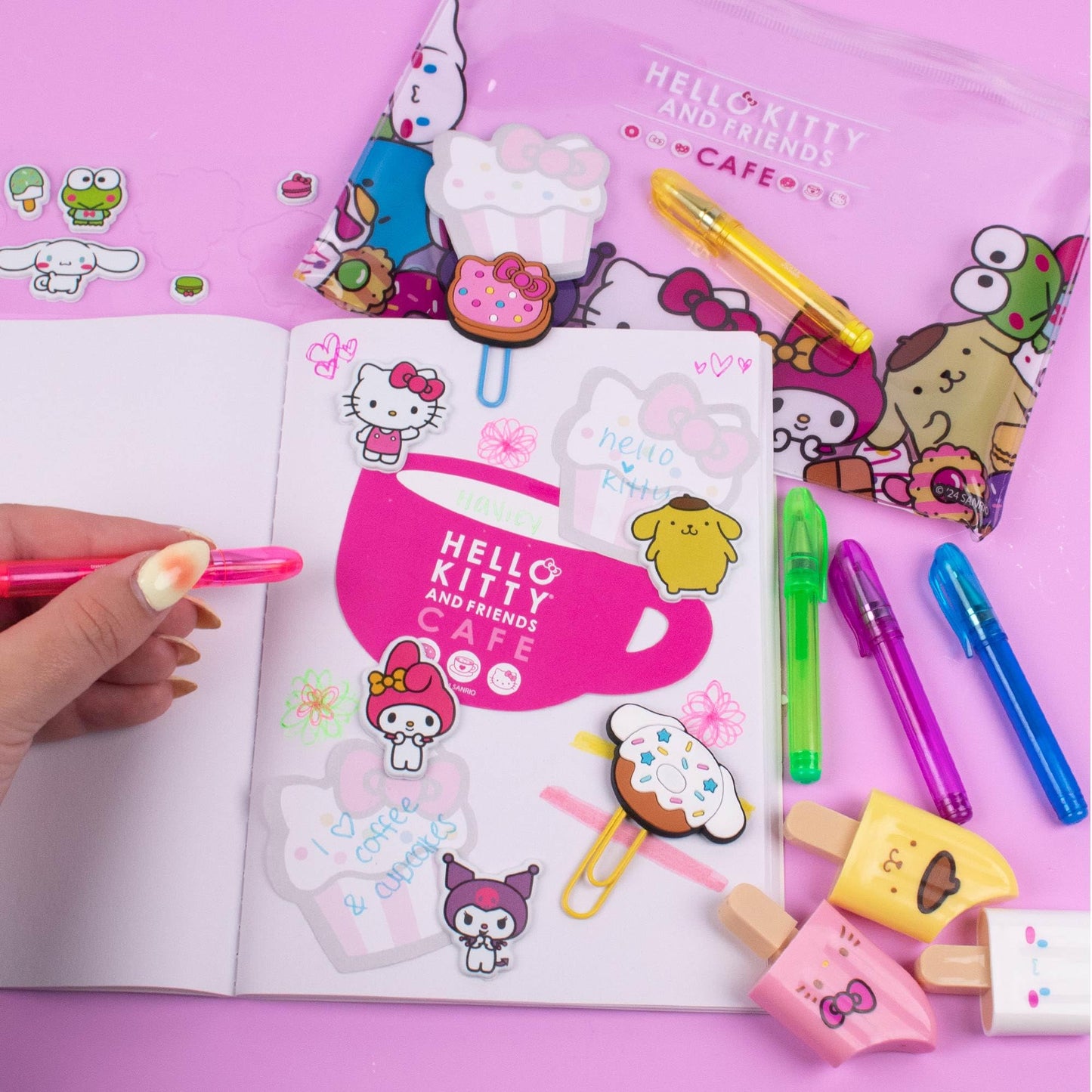 Hello Kitty 22-Pc Kawaii Stationery Set – Cute Sanrio School Supplies with Notebook, Pens, Stickers & More, Collectible Gift for Ages 4+