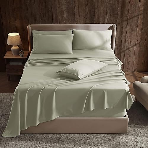Hearth & Harbor Extra Deep Pocket Sheet Sets, Luxury Soft 6 Piece Bed Sheet Set Fits Mattress 18-24 Inches - Full, Sage Green New