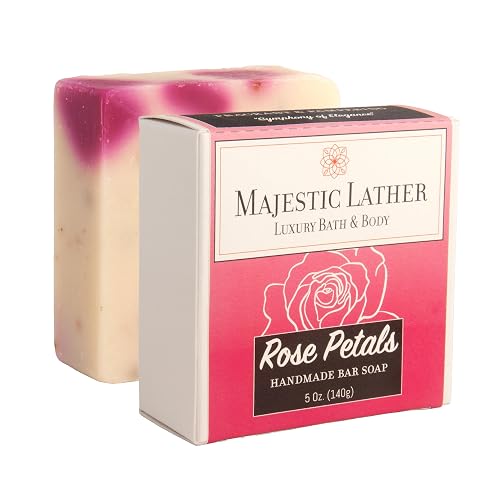 Majestic Lather Rose Petals Luxury Bar Soap for Face & Body. Moisturize, Nourish and Cleanse. For All Skin Types. Made in the USA. 5.0 Oz. Beauty & Personal Care Majestic Lather